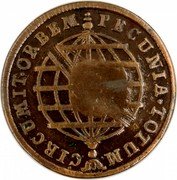 Brazil 10 Reis (Countermarked Coin) PECUNIA TOTUM CIRCUMIT ORBEM coin reverse Brazil 10 Reis (Countermarked Coin) PECUNIA TOTUM CIRCUMIT ORBEM coin reverse