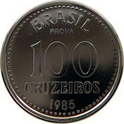 Brazil 100 Cruzeiros Coat of Arms. Prova 1985  BRASIL PROVA 100 CRUZEIROS 1985 coin reverse Brazil 100 Cruzeiros Coat of Arms. Prova 1985  BRASIL PROVA 100 CRUZEIROS 1985 coin reverse