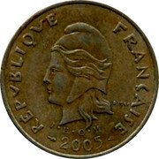 France 100 Francs (French Polynesia) RÉPVBLIQVE FRANÇAISE R JOLY I E O M 2005 coin obverse France 100 Francs (French Polynesia) RÉPVBLIQVE FRANÇAISE R JOLY I E O M 2005 coin obverse