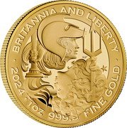 UK 100 Pounds (Britannia and Liberty) BRITANNIA AND LIBERTY 2024 1 OZ 9999 FINE GOLD coin reverse UK 100 Pounds (Britannia and Liberty) BRITANNIA AND LIBERTY 2024 1 OZ 9999 FINE GOLD coin reverse