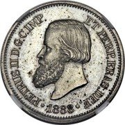 Brazil 100 Reis (Pedro II Pattern Strike) KM# Pn168 PETRUS II D. G. C. IMP. ET PERP. BRAS. DEF. 1888 coin obverse Brazil 100 Reis (Pedro II Pattern Strike) KM# Pn168 PETRUS II D. G. C. IMP. ET PERP. BRAS. DEF. 1888 coin obverse