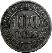 Brazil 100 Reis (Reform Coinage Pattern) KM# Pn149 100 RÉIS DECRETO Nº 1817 DE 3 DE SETEMBRO DE 1870 coin reverse