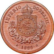 Brazil 100 Reis (Trial Strike) KM# Pn158 IMPÉRIO DO BRAZIL 1886 coin obverse Brazil 100 Reis (Trial Strike) KM# Pn158 IMPÉRIO DO BRAZIL 1886 coin obverse