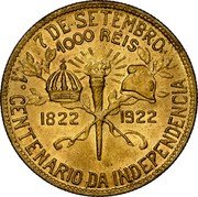 Brazil 1000 Reis (Dom Pedro and President Pessoa Pattern) KM# Pn235 7 DE SETEMBRO 1000 RÉIS 1822 1922 1° CENTENARIO DA INDEPENDENCIA coin reverse Brazil 1000 Reis (Dom Pedro and President Pessoa Pattern) KM# Pn235 7 DE SETEMBRO 1000 RÉIS 1822 1922 1° CENTENARIO DA INDEPENDENCIA coin reverse