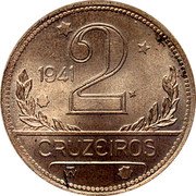 Brazil 2 Cruzeiros (Trial Strike) KM# Pn336 1941 2 CRUZEIROS coin reverse Brazil 2 Cruzeiros (Trial Strike) KM# Pn336 1941 2 CRUZEIROS coin reverse
