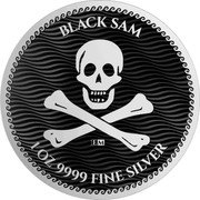 Niue 2 Dollars (Black Sam) BLACK SAM EM 1 OZ 9999 FINE SILVER coin reverse