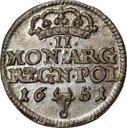 Poland 2 Groschen (1/12 Thaler, 15 Groszy, Polzlotek) Johann Casimir 1651 CG KM# 97 MON ARG REG POL 16 52 coin reverse Poland 2 Groschen (1/12 Thaler, 15 Groszy, Polzlotek) Johann Casimir 1651 CG KM# 97 MON ARG REG POL 16 52 coin reverse