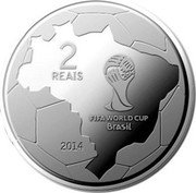 Brazil 2 Reais FIFA World Cup. Scoring 2014 KM# 696 2 REAIS FIFA WORLD CUP BRASIL 2014 coin reverse Brazil 2 Reais FIFA World Cup. Scoring 2014 KM# 696 2 REAIS FIFA WORLD CUP BRASIL 2014 coin reverse