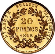 France 20 Francs Boivin's Essai 1848  LIBERTE EGALITE FRATERNITE 20 FRANCS 1848 coin reverse France 20 Francs Boivin's Essai 1848  LIBERTE EGALITE FRATERNITE 20 FRANCS 1848 coin reverse