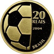 Brazil 20 Reais 100th Anniversary of FIFA 2004 Proof KM# 670 20 REAIS 2004 BRASIL coin obverse Brazil 20 Reais 100th Anniversary of FIFA 2004 Proof KM# 670 20 REAIS 2004 BRASIL coin obverse
