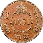 Brazil 20 Reis (Pedro II Pattern) KM# Pn90 IMP. DO BRASIL 20 RS 1861 coin reverse Brazil 20 Reis (Pedro II Pattern) KM# Pn90 IMP. DO BRASIL 20 RS 1861 coin reverse