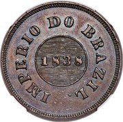 Brazil 20 Reis (Pedro II Trial Strike) KM# Pn69 IMPERIO DO BRAZIL. 1838 coin obverse Brazil 20 Reis (Pedro II Trial Strike) KM# Pn69 IMPERIO DO BRAZIL. 1838 coin obverse