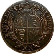 Italy 20 Soldi (Maria Theresia) MEDIOL XX DUX ETC. coin reverse Italy 20 Soldi (Maria Theresia) MEDIOL XX DUX ETC. coin reverse