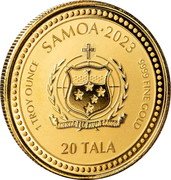 Samoa 20 Tala Sermon on the Mount 2023 FA'AVAE I LE ATUA SAMOA 20 TALA SAMOA 2023 1 TROY OUNCE 9999 FINE GOLD coin obverse