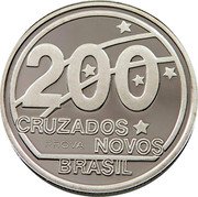 Brazil 200 Cruzados Novos (Liberty. Prova) KM# Pr30 200 CRUZADOS NOVOS BRASIL PROVA coin obverse Brazil 200 Cruzados Novos (Liberty. Prova) KM# Pr30 200 CRUZADOS NOVOS BRASIL PROVA coin obverse