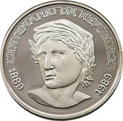 Brazil 200 Cruzados Novos (Liberty. Prova) KM# Pr30 CENTENÁRIO DA REPÚBLICA 1889 1989 coin reverse Brazil 200 Cruzados Novos (Liberty. Prova) KM# Pr30 CENTENÁRIO DA REPÚBLICA 1889 1989 coin reverse