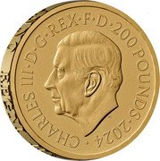 UK 200 Pounds (St George and the Dragon. Pistrucci) CHARLES III D G REX F D 200 POUNDS 2024 MJ coin obverse UK 200 Pounds (St George and the Dragon. Pistrucci) CHARLES III D G REX F D 200 POUNDS 2024 MJ coin obverse