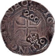 Brazil 200 Reis (Afonso VI Countermarked over Tostao Portugal) IN HOC SIGNO VIN CES 150 200 coin reverse Brazil 200 Reis (Afonso VI Countermarked over Tostao Portugal) IN HOC SIGNO VIN CES 150 200 coin reverse