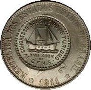Brazil 2000 Reis (Countermarked Coinage) X# CC11.3 IV CONGRESSO BRASILEIRO DE TURISMO XVII ANIV DO C F N S REPÚBLICA DOS ESTADOS UNIDOS DO BRASIL 1911 coin obverse Brazil 2000 Reis (Countermarked Coinage) X# CC11.3 IV CONGRESSO BRASILEIRO DE TURISMO XVII ANIV DO C F N S REPÚBLICA DOS ESTADOS UNIDOS DO BRASIL 1911 coin obverse