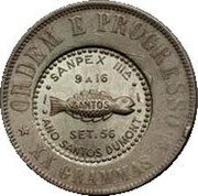 Brazil 2000 Reis (Countermarked Coinage) X# CC11.3 SANTOS SANPEX IIIA 9 A 16 SET. 56 ANO SANTOS DUMONT ORDEM E PROGRESSO XX GRAMMAS coin reverse Brazil 2000 Reis (Countermarked Coinage) X# CC11.3 SANTOS SANPEX IIIA 9 A 16 SET. 56 ANO SANTOS DUMONT ORDEM E PROGRESSO XX GRAMMAS coin reverse