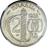 Brazil 2000 Reis (Duke of Caxias Pattern) KM# Pn305 2000 RS WT BRASIL 1936 coin obverse Brazil 2000 Reis (Duke of Caxias Pattern) KM# Pn305 2000 RS WT BRASIL 1936 coin obverse