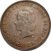 Brazil 2000 Reis (Liberty. Pattern) KM# Pn199 REPUBLICA DOS ESTADOS UNIDOS DO BRASIL 1907 coin obverse Brazil 2000 Reis (Liberty. Pattern) KM# Pn199 REPUBLICA DOS ESTADOS UNIDOS DO BRASIL 1907 coin obverse