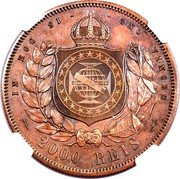 Brazil 2000 Reis Pedro II Pattern Strike 1863 KM# Pn112 2000 REIS IN HOC SI GNO VINCES coin reverse