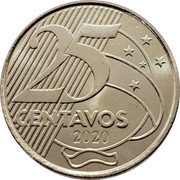Brazil 25 Centavos Deodoro da Fonseca. T Partially Inside Stripes 2020 KM# 650.1 25 CENTAVOS 2004 coin reverse Brazil 25 Centavos Deodoro da Fonseca. T Partially Inside Stripes 2020 KM# 650.1 25 CENTAVOS 2004 coin reverse