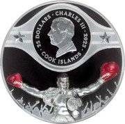 Cook Islands 25 Dollars Charles III Mike Tyson 2023  Proof 25 DOLLARS CHARLES III 2023 DT COOK ISLANDS coin obverse Cook Islands 25 Dollars Charles III Mike Tyson 2023  Proof 25 DOLLARS CHARLES III 2023 DT COOK ISLANDS coin obverse