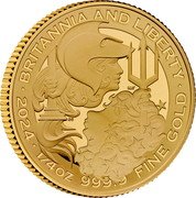 UK 25 Pounds (Britannia and Liberty) GD JFM BRITANNIA AND LIBERTY 2024 1/4OZ 9999 FINE GOLD coin reverse