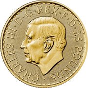 UK 25 Pounds (Charles III Gold Standard) CHARLES III D G REX F D 25 POUNDS MJ coin obverse