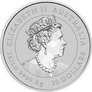 Australia 30 Dollars (Elizabeth II Posthumous.Year of the Rabbit.Gold Privy) ELIZABETH II AUSTRALIA JC 1KILO 9999 AG 30 DOLLARS coin obverse Australia 30 Dollars (Elizabeth II Posthumous.Year of the Rabbit.Gold Privy) ELIZABETH II AUSTRALIA JC 1KILO 9999 AG 30 DOLLARS coin obverse
