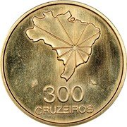 Brazil 300 Cruzeiros (150th Anniversary of Independence. Prova) KM# Pr8 300 CRUZEIROS coin reverse Brazil 300 Cruzeiros (150th Anniversary of Independence. Prova) KM# Pr8 300 CRUZEIROS coin reverse
