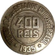 Brazil 400 Reis Liberty. Pattern 1935 KM# Pn282 REPUBLICA DOS ESTADOS UNIDOS DO BRASIL 400 RÉIS 1935 coin obverse Brazil 400 Reis Liberty. Pattern 1935 KM# Pn282 REPUBLICA DOS ESTADOS UNIDOS DO BRASIL 400 RÉIS 1935 coin obverse
