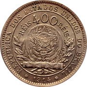 Brazil 400 Reis Liberty. Trial Strike 1914 Long Neck KM# Pn210 REPÚBLICA DOS ESTADOS UNIDOS DO BRAZIL RÉIS 400 RÉIS 1914 coin obverse Brazil 400 Reis Liberty. Trial Strike 1914 Long Neck KM# Pn210 REPÚBLICA DOS ESTADOS UNIDOS DO BRAZIL RÉIS 400 RÉIS 1914 coin obverse