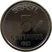 Brazil 5 Centavos (Coat of Arms. Prova) BRASIL PROVA 5 CENTAVOS 1987 coin reverse Brazil 5 Centavos (Coat of Arms. Prova) BRASIL PROVA 5 CENTAVOS 1987 coin reverse
