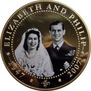 Cook Islands 5 Dollars (Diamond Wedding of Elizabeth II and Prince Philip. Wedding Day Portrait.) 1947 2007 ELIZABETH AND PHILIP EP coin reverse Cook Islands 5 Dollars (Diamond Wedding of Elizabeth II and Prince Philip. Wedding Day Portrait.) 1947 2007 ELIZABETH AND PHILIP EP coin reverse