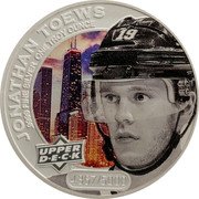 Cook Islands 5 Dollars (Elizabeth II Jonathan Toews) JONATHAN TOEWS .9999 FINE SILVER ONE TROY OUNCE UPPER D E C K ® 4367/5000 coin reverse Cook Islands 5 Dollars (Elizabeth II Jonathan Toews) JONATHAN TOEWS .9999 FINE SILVER ONE TROY OUNCE UPPER D E C K ® 4367/5000 coin reverse