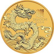 Australia 5 Dollars Year of the Dragon. Elizabeth II 2024 P125 龍 DRAGON 2024 P125 IJ coin reverse Australia 5 Dollars Year of the Dragon. Elizabeth II 2024 P125 龍 DRAGON 2024 P125 IJ coin reverse