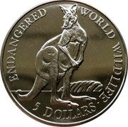 Cook Islands 5 Dollars (Endangered World Wildlife. Kangaroo) 5 DOLLARS ENDANGERED WORLD WILDLIFE coin reverse