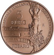 Italy 5 Euro Pesaro 2024 R CAPITALE ITALIANA DELLA CULTURA 2024 PESARO 5 EURO R coin reverse