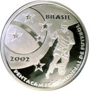 Brazil 5 Reais Five-Time Champion of the World Cup 2002 Proof KM# 661 BRASIL 2002 PENTACAMPEÃO MUNDIAL DE FUTEBOL coin obverse Brazil 5 Reais Five-Time Champion of the World Cup 2002 Proof KM# 661 BRASIL 2002 PENTACAMPEÃO MUNDIAL DE FUTEBOL coin obverse