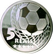 Brazil 5 Reais Five-Time Champion of the World Cup 2002 Proof KM# 661 5 REAIS coin reverse Brazil 5 Reais Five-Time Champion of the World Cup 2002 Proof KM# 661 5 REAIS coin reverse