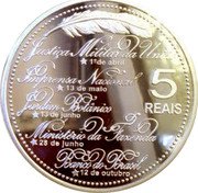 Brazil 5 Reais 200th Anniversary of the Arrival of Royal Family 2008 Proof KM# 674 5 REAIS JUSTIÇA MILITAR DA UNIÃO 1 DE ABRIL IMPRENSA NACIONAL 13 DE MAIO JARDIN BOTÂNICO 13 DE JUNHO MINISTÉRIO DA FAZENDA 28 DE JUNHO BANCO DO BRASIL 12 DE OUTUBRO coin reverse Brazil 5 Reais 200th Anniversary of the Arrival of Royal Family 2008 Proof KM# 674 5 REAIS JUSTIÇA MILITAR DA UNIÃO 1 DE ABRIL IMPRENSA NACIONAL 13 DE MAIO JARDIN BOTÂNICO 13 DE JUNHO MINISTÉRIO DA FAZENDA 28 DE JUNHO BANCO DO BRASIL 12 DE OUTUBRO coin reverse