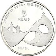 Brazil 5 Reais Olympic Flag Handover 2012 Proof KM# 680 LONDRES 2012 - RIO 2016 5 REAIS BRASIL coin obverse Brazil 5 Reais Olympic Flag Handover 2012 Proof KM# 680 LONDRES 2012 - RIO 2016 5 REAIS BRASIL coin obverse