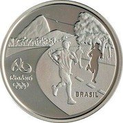 Brazil 5 Reais Olympic Games in Rio. Running. Arches of Lapa 2014 Proof KM# 698 RIO 2016 BRASIL coin obverse Brazil 5 Reais Olympic Games in Rio. Running. Arches of Lapa 2014 Proof KM# 698 RIO 2016 BRASIL coin obverse
