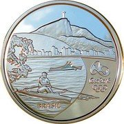 Brazil 5 Reais Olympic Games in Rio. Rowing. Bromeliad 2014 Proof KM# 697 RIO 2016 BRASIL coin obverse Brazil 5 Reais Olympic Games in Rio. Rowing. Bromeliad 2014 Proof KM# 697 RIO 2016 BRASIL coin obverse