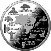 Brazil 5 Reais FIFA World Cup. Stadium. Host Cities 2014 Proof KM# 702 BELO HORIZONTE BRASÍLIA CUIABÁ CURITIBA SÃO PAULO 5 REAIS SALVADOR MANAUS FORTALEZA RIO DE JANEIRO RECIFE NATAL PORTO ALEGRE coin reverse Brazil 5 Reais FIFA World Cup. Stadium. Host Cities 2014 Proof KM# 702 BELO HORIZONTE BRASÍLIA CUIABÁ CURITIBA SÃO PAULO 5 REAIS SALVADOR MANAUS FORTALEZA RIO DE JANEIRO RECIFE NATAL PORTO ALEGRE coin reverse