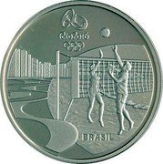 Brazil 5 Reais Olympic Games in Rio. Beach Volleyball. Samba 2016 Proof KM# 731 RIO 2016 BRASIL coin obverse Brazil 5 Reais Olympic Games in Rio. Beach Volleyball. Samba 2016 Proof KM# 731 RIO 2016 BRASIL coin obverse