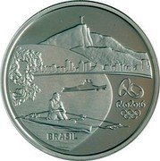 Brazil 5 Reais Olympic Games in Rio. Rowing. Pau-Brasil 2016 Proof KM# 729 RIO 2016 BRASIL coin obverse Brazil 5 Reais Olympic Games in Rio. Rowing. Pau-Brasil 2016 Proof KM# 729 RIO 2016 BRASIL coin obverse